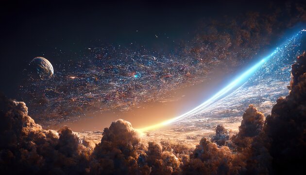 Space background with planets. Panoramic view of the planets. 3d illustration.
