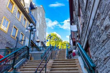 Canada, Old Quebec City tourist attractions, Petit Champlain lower town and shopping district.