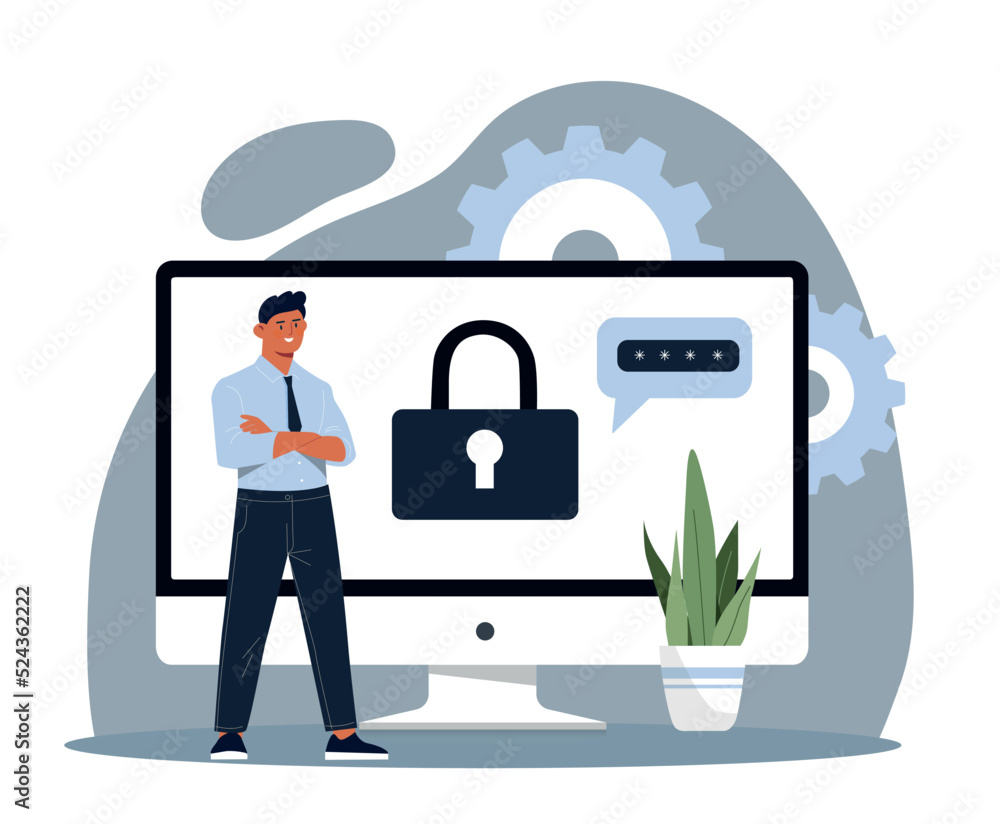 Poster security on internet. programmer improves safety of companys email. protection of personal data from