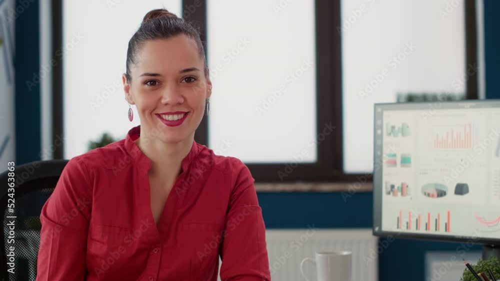 Aufkleber portrait of confident business woman with executive job working with management and marketing statis