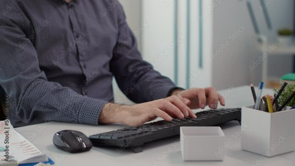 Poster portrait of sales consultant planning financial strategy with charts and statistics report in startu