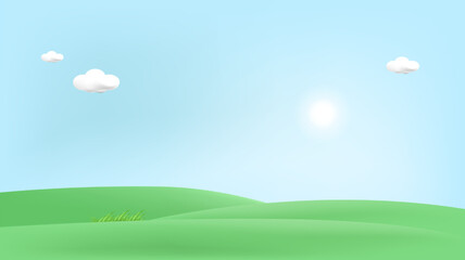 Obraz na płótnie Canvas 3d landscape mountain and hills illustration with 3d trees, cloud and sun. vector illustration.