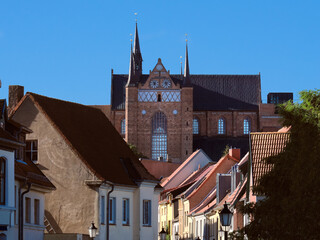 Historical houses and St. George's Church, example of North German Brick Gothic architecture....