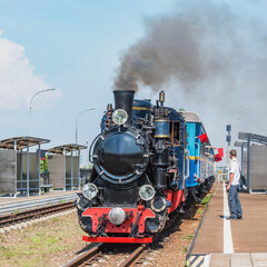 Steam train of Childrens railway before departure. Saint Petersburg.