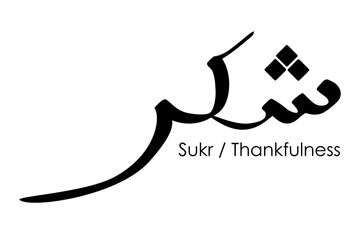 Simple Vector Hand Draw Sketch in 2 Language, Arabic, and English Sukr or thankfulness for element design or part of your quote or other Design, at White Background