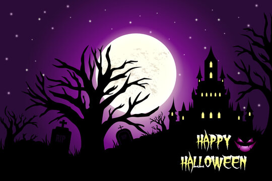 halloween background with castle. Vector illustration