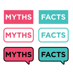Myth and fact icons. Vector isolated badges of thorough fact-checking or easy compare