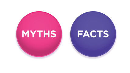 Myths vs facts. Vector illustration. Truth or false colorful badges on white background
