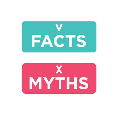 Myth and fact concept. Vector isolated icon badges of thorough fact-checking