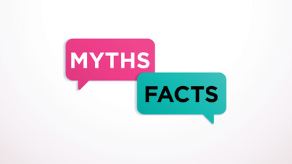 Myths facts. Vector illustration. Speech bubbles of thorough fact-checking isolated on white backdrop