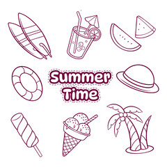 Hand Drawn Summer Set of Doodle. Summer Icon Set