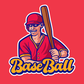 Baseball Player Mascot Logo. Sports Profession Badge Logo