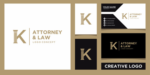 initials monogram K letter attorney and law logo design template with business card design