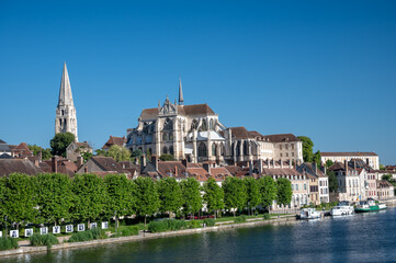 Old streets and houses of Auxerre, medieval city on river Yonne, north of Burgundy, France