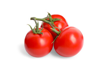 Branch of red ripe tomatoes isolated on white
