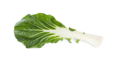 Fresh leaf of green pak choy cabbage isolated on white, top view