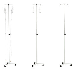 Set with drop counter stands on white background. Medical equipment