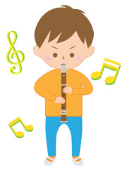 リコーダーを吹く男の子
