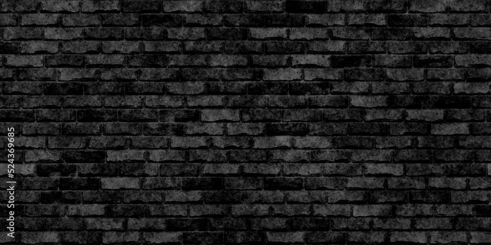 Poster seamless dark black rough old subway brick wall background texture. tileable rustic charcoal grey wo