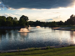 Olathe Community Center Fountains on Overcast Day
