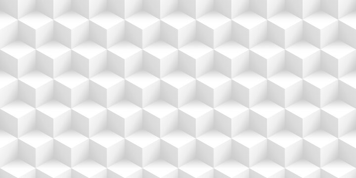 Seamless abstract minimal white isometric cubes background texture. Elegant modern geometric squares wallpaper pattern. Tileable subtle light grey technology backdrop design template. 3d rendering. © Unleashed Design