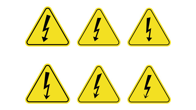 Danger warning caution electric shock sign symbol set isolated on white, easy to edit vector illustration. 