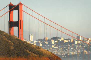 California- San Francisco- Close Up of the Golden Gate Bridge and The City