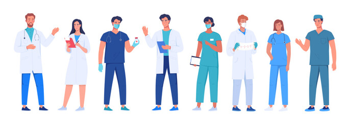 Character design of medical workers, doctors and nurses. Medical uniform vector illustration