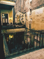 View in perspective of an old backyard of an antique residential house which has turned into a tourist point in Buenos Aires city