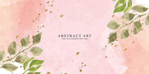 Abstract watercolor art botanical vector background. Luxury watercolor art wallpaper. flower and leaves with gold glitter. Minimal design for text, prints and packaging. 