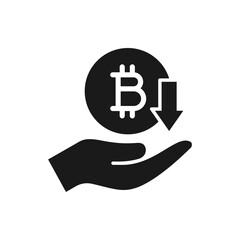 Bitcoin earnings down icon flat style isolated on white background. Vector illustration