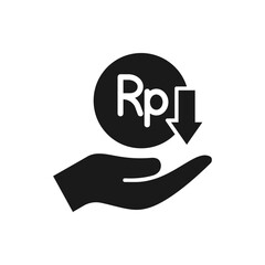 Rupiah earnings down icon flat style isolated on white background. Vector illustration