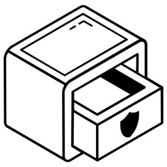 A safe drawer line isometric icon