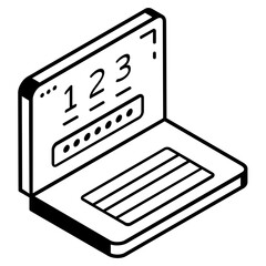 A laptop password isometric icon in editable format 