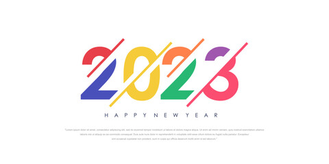 2023 Happy New Year logo text design. 2023 number design template. Vector illustration.