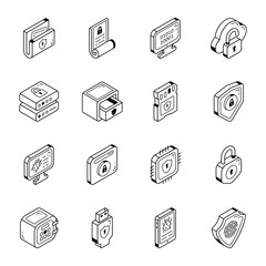 Fototapeta na wymiar Pack of Data Security Isometric Icons