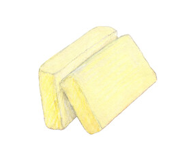 バター２切れ　水彩色鉛筆イラスト