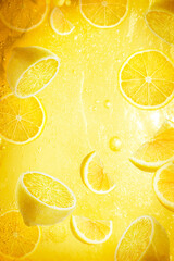 fresh lemon slice in soda water - obrazy, fototapety, plakaty