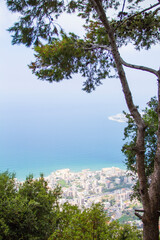 Fototapeta na wymiar Beautiful view of the funicular at the resort town of Jounieh from Mount Harisa, Lebanon