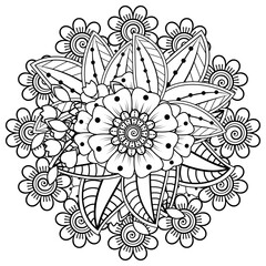 Floral Background with mehndi flower. Decorative ornament in ethnic oriental style. Coloring book.