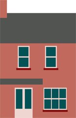 Colorful classic vintage house front elevation view.