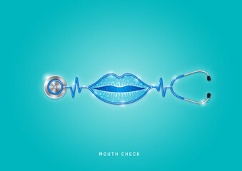 Healthcare and medical concept stethoscope shape mouth and checkup all organs. wishing you stay in good health. - obrazy, fototapety, plakaty
