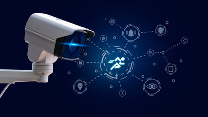 IP wifi wireless CCTV support hi technology internet installation signal security system and monitoring by motion detection program is home security system concept with black background.