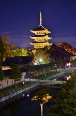 Obraz premium 京都の夜景 ライトアップ 東寺