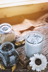 Soy milk mix black sesame with  black sesame seeds dry