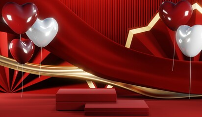3D rendering of blank product background for cream cosmetics Modern red podium background