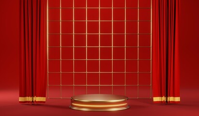 3D rendering of blank product background for cream cosmetics Modern red podium background