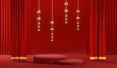 3D rendering of blank product background for cream cosmetics Modern red podium background