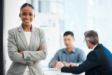 Assistant, intern andor training business woman looking proud, confident and motivated before a...