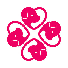Dog Love Heart with cute puppy face vector illustration pattern in a circular format. Best used for pet care, pet-friendly logo, clothing, tags, collar.	